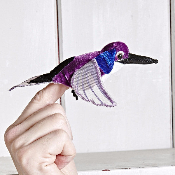 Hummingbird (Purple) Finger Puppet on Finger 