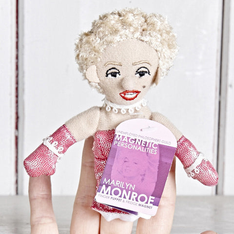 Marilyn Monroe Finger Puppet on a finger