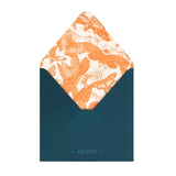 Archive Notecards, envelope displayed with orange design inside