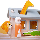 Wooden Noah's Ark (100% FSC Certified), close up of giraffe, Noah, lion and alligator
