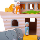 Wooden Noah's Ark (100% FSC Certified), close up of Noah and wife and elephants etc