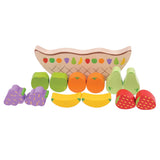 Wooden Fruit Balancing Game, fruit unboxed and ordered