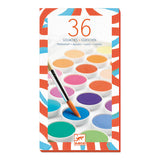 Watercolour palette 36 colours cakes, front of box