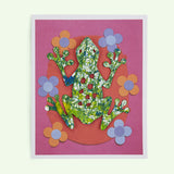 Painting With Marbles - Colourful Parade , finished frog mounted on background