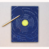 Cosmic Mission - Scratch Board Art, sun & planets board and wooden tool