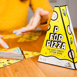 P for Pizza lifestyle showing box and cards
