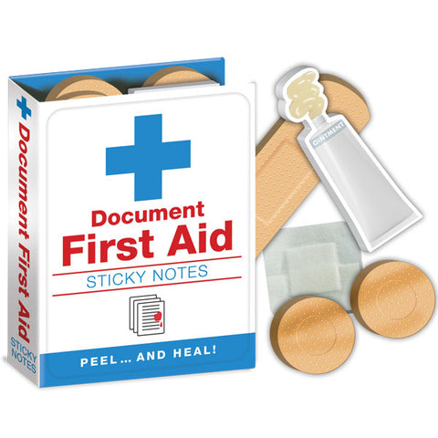 Document First Aid sticky notes, closed pack and some notes visible 