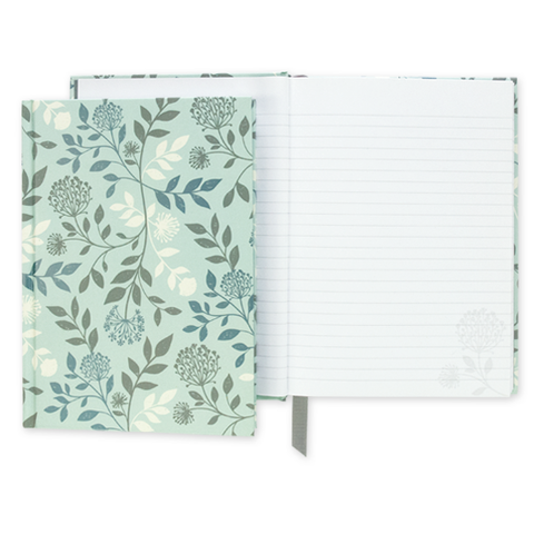 Mirabelle A5 Journal, one book opened showing lined pages, the other on top closed