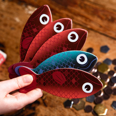 Sounds Fishy , red herring and blue kipper cards in hand
