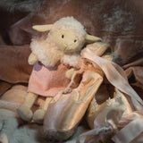 Dylis the lamb posed with ballet shoe