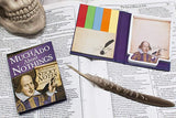 Much Ado About Nothings - Shakespearean Sticky Notes, lifestyle shot with feather quill and skull