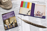 Much Ado About Nothings - Shakespearean Sticky Notes, lifestyle shot with feather quill and skull