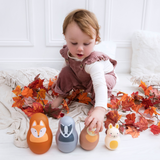 Woodland Nesting Friends (with chiming Bengi Bunny), child reaching out to play with owl from set