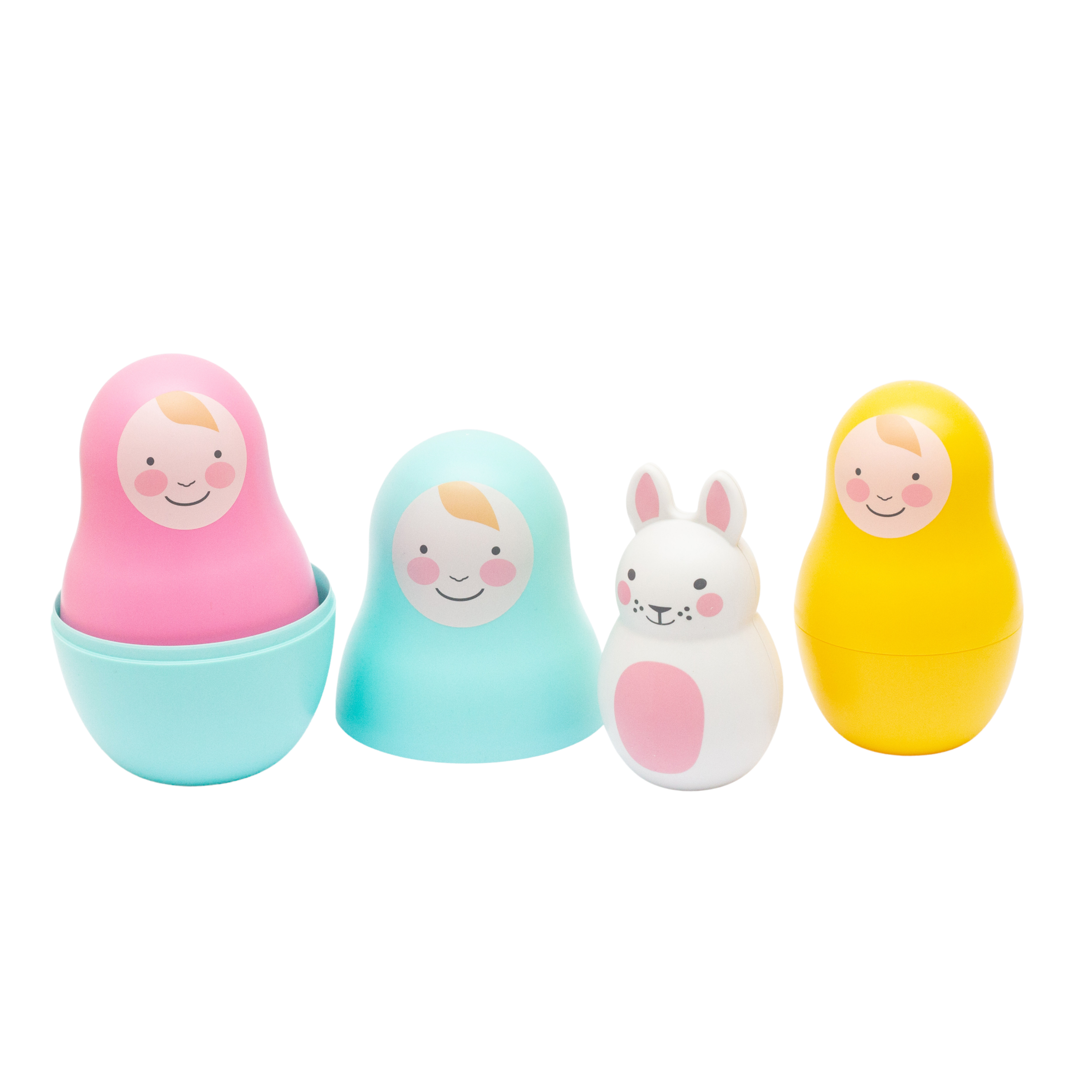 Rainbow Nesting Babies (with chiming Bo Bunny), out of box, white background 